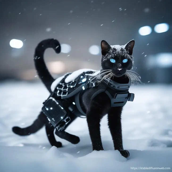 Stable Diffusion Onlineで生成した猫の画像(スタイル：misc-techwear fashion）